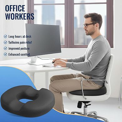 Donut Pillow Seat Cushion Memory Foam Tailbone Pain Relief Hemorrhoid Comfort Ergonomic