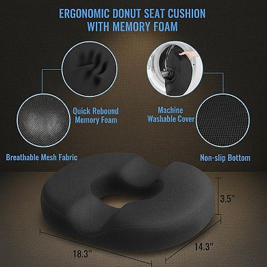 Donut Pillow Seat Cushion Memory Foam Tailbone Pain Relief Hemorrhoid Comfort Ergonomic