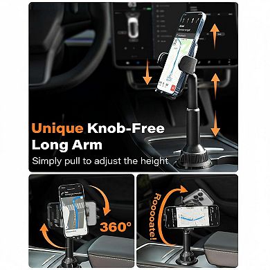Universal Car Cup Phone Holder 360° Swivel Adjustable Long Arm Stable No Shake For All Smartphones