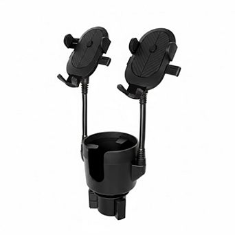 Dual Car Cup Holder Phone Mount 2-in-1 Adjustable Gooseneck 360° Rotation Universal 4-6.7 in Mobile