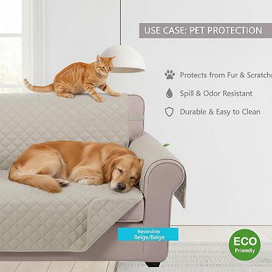 Reversible Sofa Cover Water Repellent Washable Couch Protector w Elastic Straps for Pets 3 Cushion
