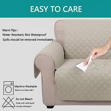 Reversible Sofa Cover Water Repellent Washable Couch Protector w Elastic Straps for Pets 3 Cushion
