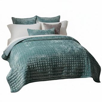 Luxury Velvet Quilt Set Lightweight Comforter Coverlet with Pillow Shams All Season