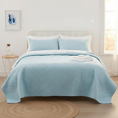 Ultrasonic Reversible Microfiber Quilt Set w/ Pillow Shams Lightweight Soft Modern Geometric All