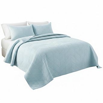 Ultrasonic Reversible Microfiber Quilt Set w/ Pillow Shams Lightweight Soft Modern Geometric All