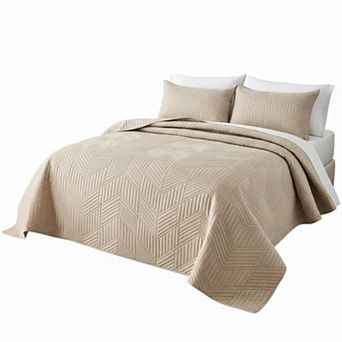 Ultrasonic Reversible Microfiber Quilt Set w/ Pillow Shams Lightweight Soft Modern Geometric All