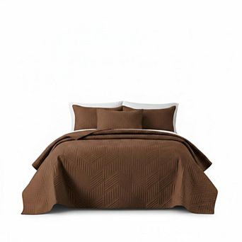 Ultrasonic Reversible Microfiber Quilt Set w/ Pillow Shams Lightweight Soft Modern Geometric All