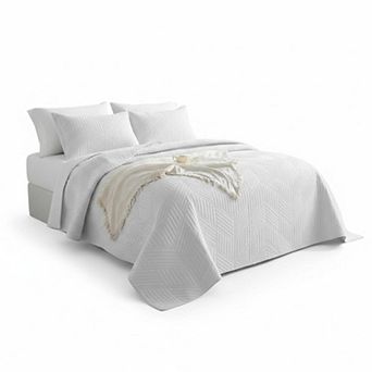 Ultrasonic Reversible Microfiber Quilt Set w/ Pillow Shams Lightweight Soft Modern Geometric All