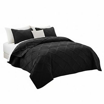 Quilt Set with Pillow Shams Striped Pattern Soft Lightweight All Seasons Bedspread Coverlet