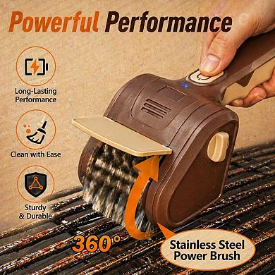 Electric Grill Brush Cordless Rechargeable Stainless Steel Scraper Bristle-Free Dishwasher Safe