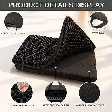 Gel Seat Cushion Double Thick Breathable Non Slip Cover Long Sitting Office Car Trips