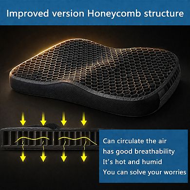 Gel Seat Cushion Double Thick Breathable Non Slip Cover Long Sitting Office Car Trips