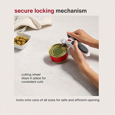 Manual Can Opener Locking Mechanism Magnetic Lid Lifter Stainless Steel Smooth Edge Easy Turn Handle