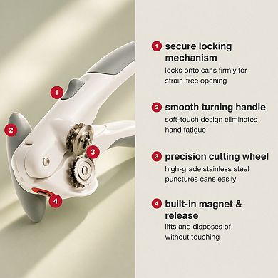 Manual Can Opener Locking Mechanism Magnetic Lid Lifter Stainless Steel Smooth Edge Easy Turn Handle