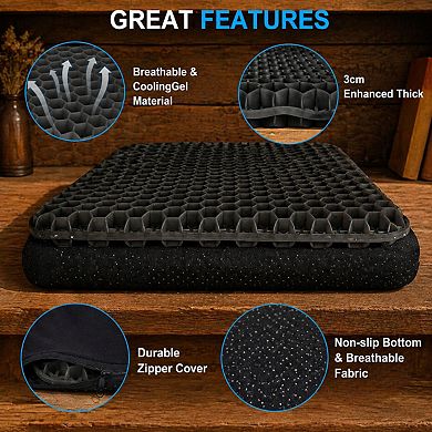 Double Thick Gel Seat Cushion Honeycomb Breathable Cooling Pain Relief NonSlip Cover