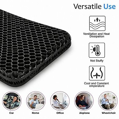 Double Thick Gel Seat Cushion Honeycomb Breathable Cooling Pain Relief NonSlip Cover