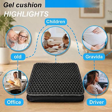 Double Thick Gel Seat Cushion Honeycomb Breathable Cooling Pain Relief NonSlip Cover