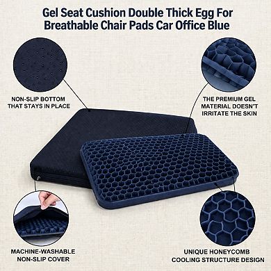 Double Thick Gel Seat Cushion Honeycomb Breathable Cooling Pain Relief NonSlip Cover