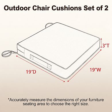 Patio Chair Cushions Waterproof 3-Year Color Fastness Adjustable Straps Set of 2