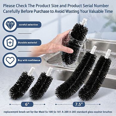 Glass Washer Replacement Brush Set BRS-1722 Durable Deep Cleaning for Glassware