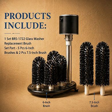 Glass Washer Replacement Brush Set BRS-1722 Durable Deep Cleaning for Glassware