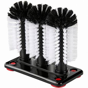 Triple Brush Glass Washer Durable PVC Base Nylon Bristles Suction Grip Replaceable for Bars