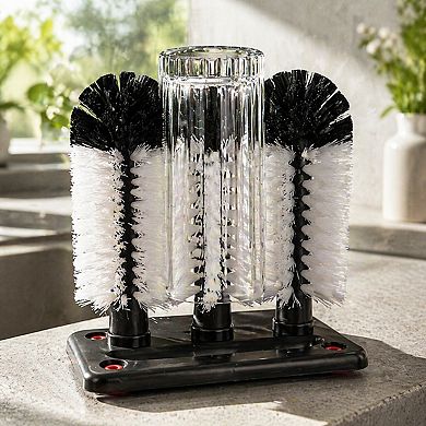 Triple Brush Glass Washer Durable PVC Base Nylon Bristles Suction Grip Replaceable for Bars