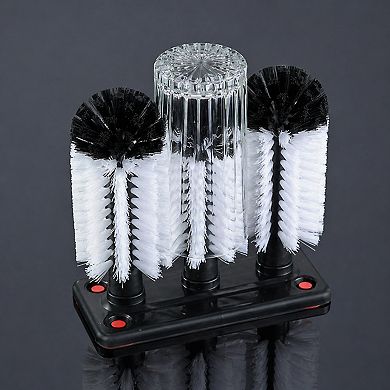 Triple Brush Glass Washer Durable PVC Base Nylon Bristles Suction Grip Replaceable for Bars