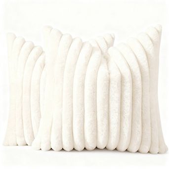 Faux Fur Pillowcases 2 Cream White Soft Plush Decorative Throw Covers