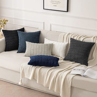 Corduroy Throw Pillow Covers Boho Striped Farmhouse Decor Cream White Pack 2