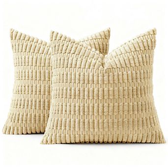 Corduroy Throw Pillow Covers  Boho Striped Farmhouse Decor Cream White Pack 2