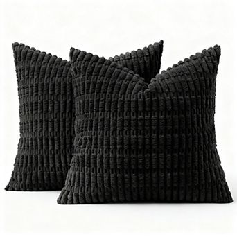 Corduroy Throw Pillow Covers  Boho Striped Farmhouse Decor Cream White Pack 2