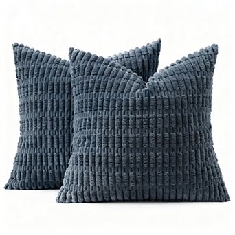 Corduroy Throw Pillow Covers  Boho Striped Farmhouse Decor Cream White Pack 2