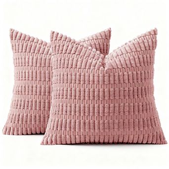 Corduroy Throw Pillow Covers  Boho Striped Farmhouse Decor Cream White Pack 2