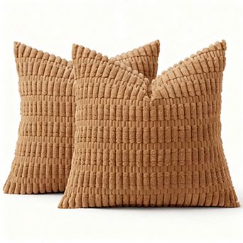 Corduroy Throw Pillow Covers  Boho Striped Farmhouse Decor Cream White Pack 2