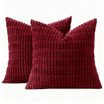 Corduroy Throw Pillow Covers  Boho Striped Farmhouse Decor Cream White Pack 2