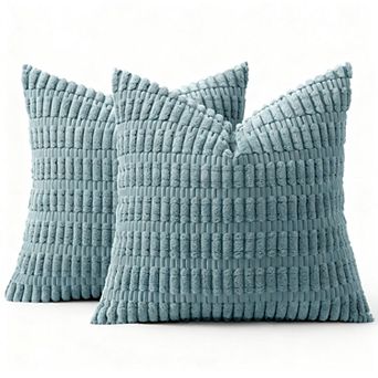 Corduroy Throw Pillow Covers  Boho Striped Farmhouse Decor Cream White Pack 2
