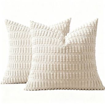 Corduroy Throw Pillow Covers  Boho Striped Farmhouse Decor Cream White Pack 2