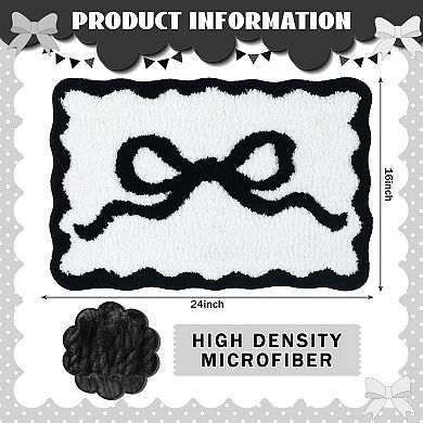 Pink Bow Scalloped Bath Mat Microfiber Absorbent Non Slip Coquette Preppy Room Decor Gift