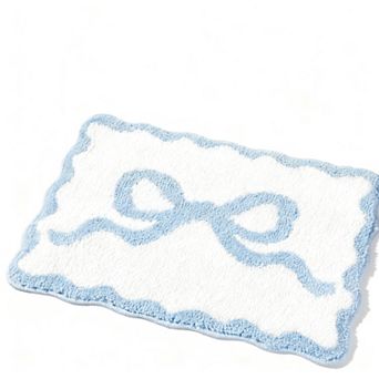 Pink Bow Scalloped Bath Mat Microfiber Absorbent Non Slip Coquette Preppy Room Decor Gift