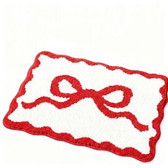 Pink Bow Scalloped Bath Mat Microfiber Absorbent Non Slip Coquette Preppy Room Decor Gift