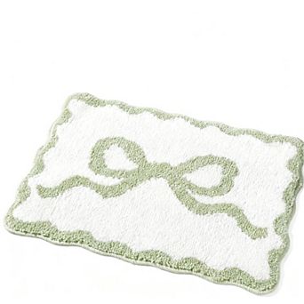 Pink Bow Scalloped Bath Mat Microfiber Absorbent Non Slip Coquette Preppy Room Decor Gift