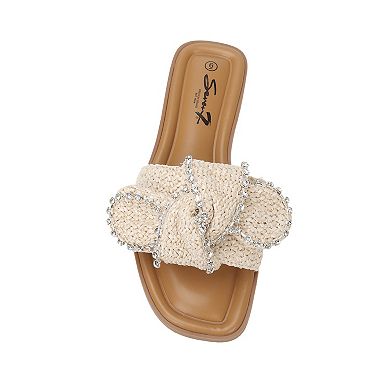 Yoki Orelia-20 Women's Raffia Knotted Slip-On Sandals