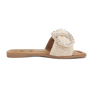 Yoki Orelia-20 Women's Raffia Knotted Slip-On Sandals