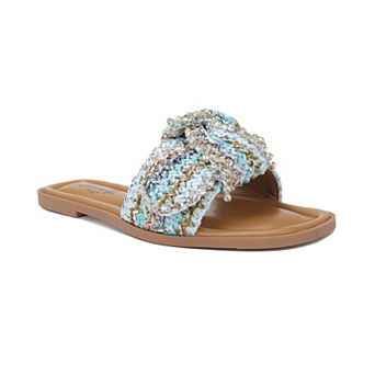 Yoki Orelia-20 Women's Raffia Knotted Slip-On Sandals