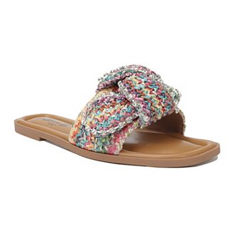 Yoki Orelia-20 Women's Raffia Knotted Slip-On Sandals