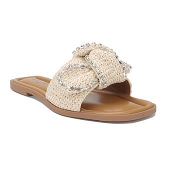 Yoki Orelia-20 Women's Raffia Knotted Slip-On Sandals