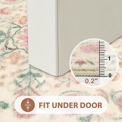 Pink Bathroom Rug Vintage Boho Soft Shaggy Non Slip Floral Machine Washable