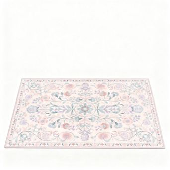Pink Bathroom Rug Vintage Boho Soft Shaggy Non Slip Floral Machine Washable