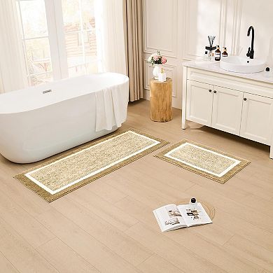 Plaid Bath Mat Non-Slip Water Absorbent Microfiber Plush Bathroom Rug Soft Furry Washable TPE